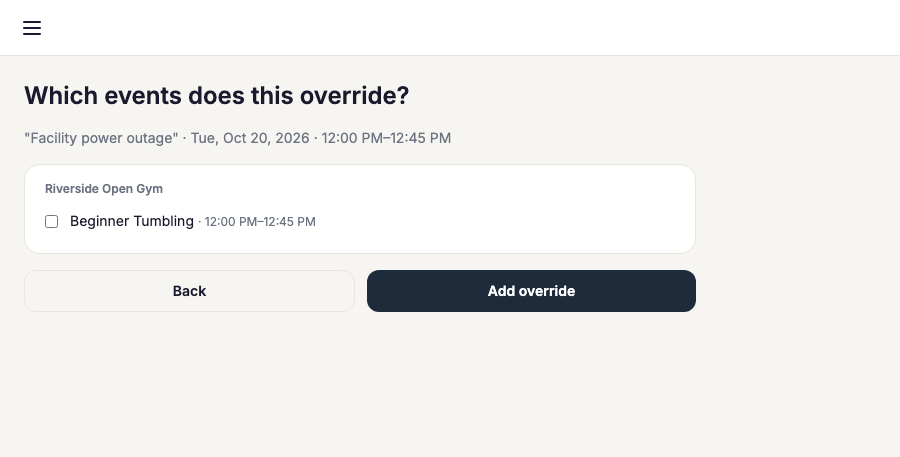 Override conflict picker showing overlapping classes